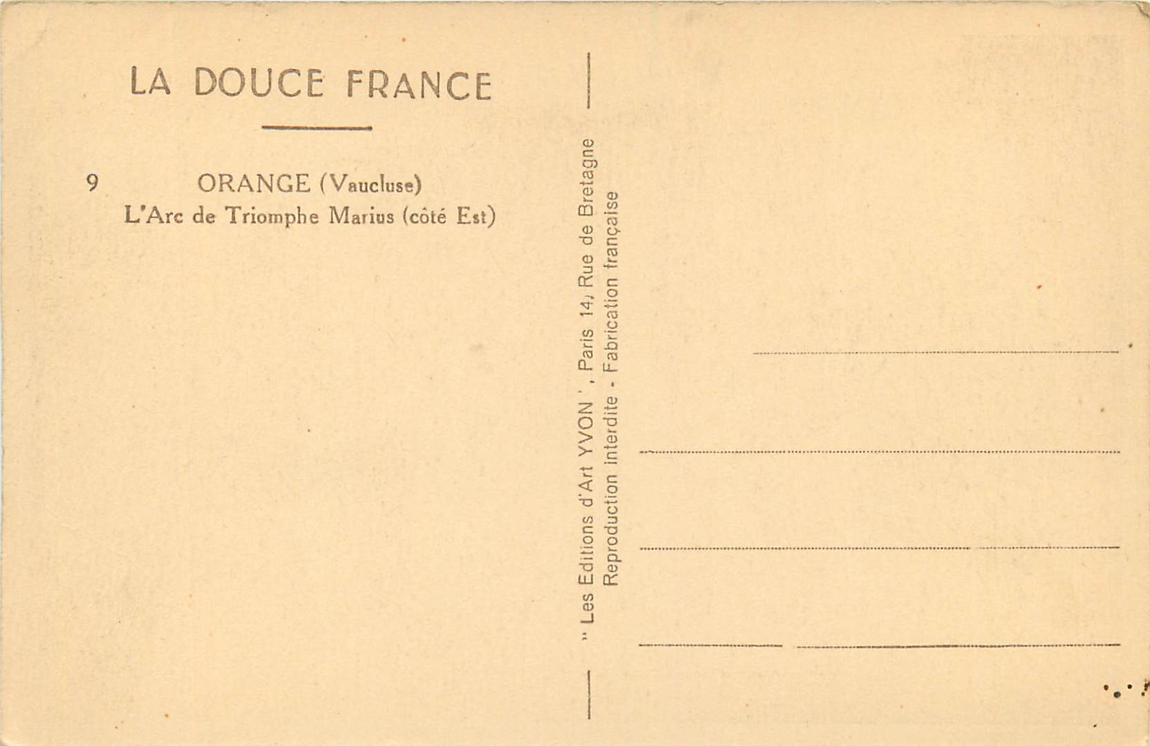 Arc de Triomphe Marius — Orange (Vaucluse), East Side — Éditions d'Art YVON — Back