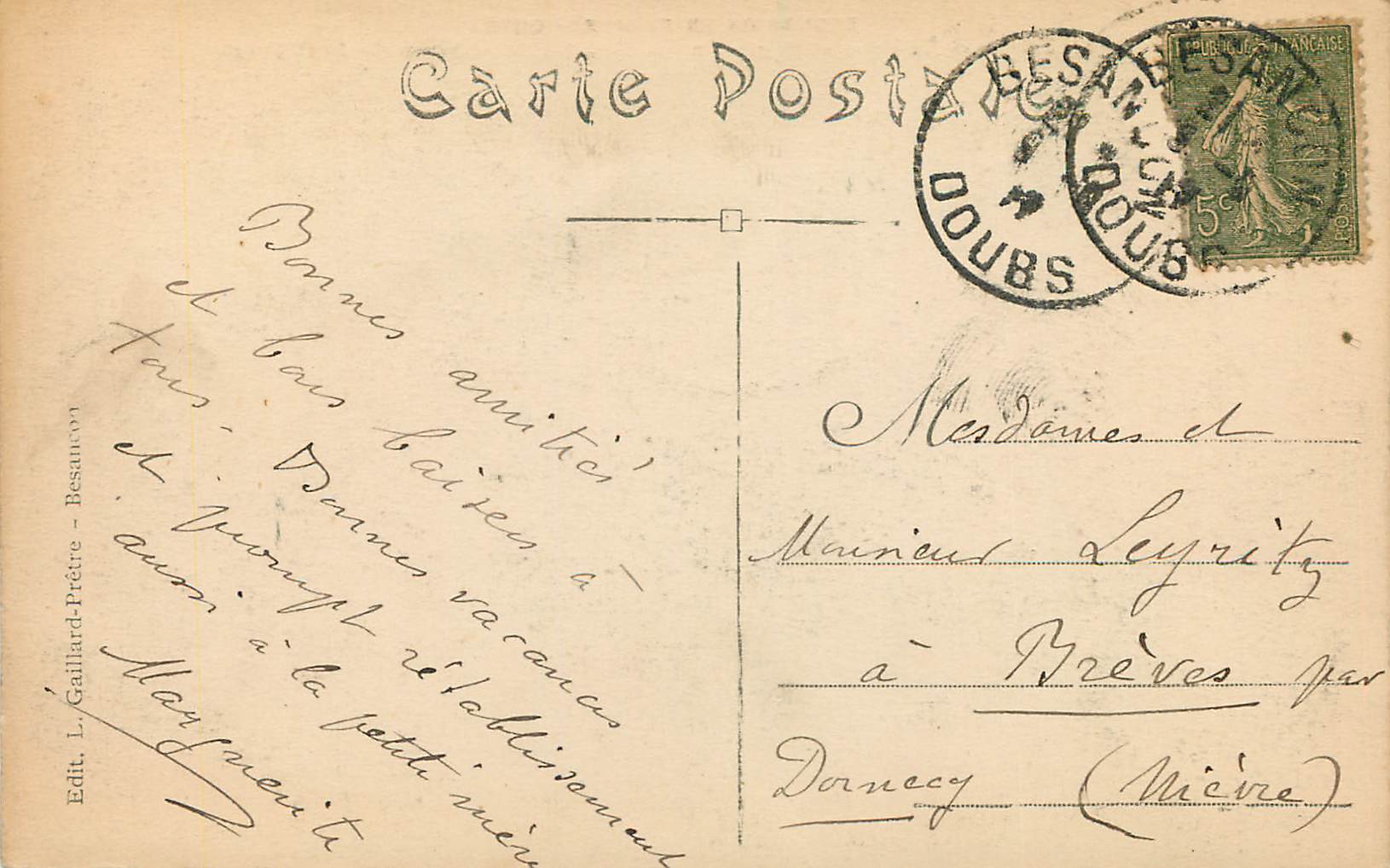 CPA Excursion en franche comte 29 frontiere franco suisse bassins du doubs rochers de la vierges — Rückseite