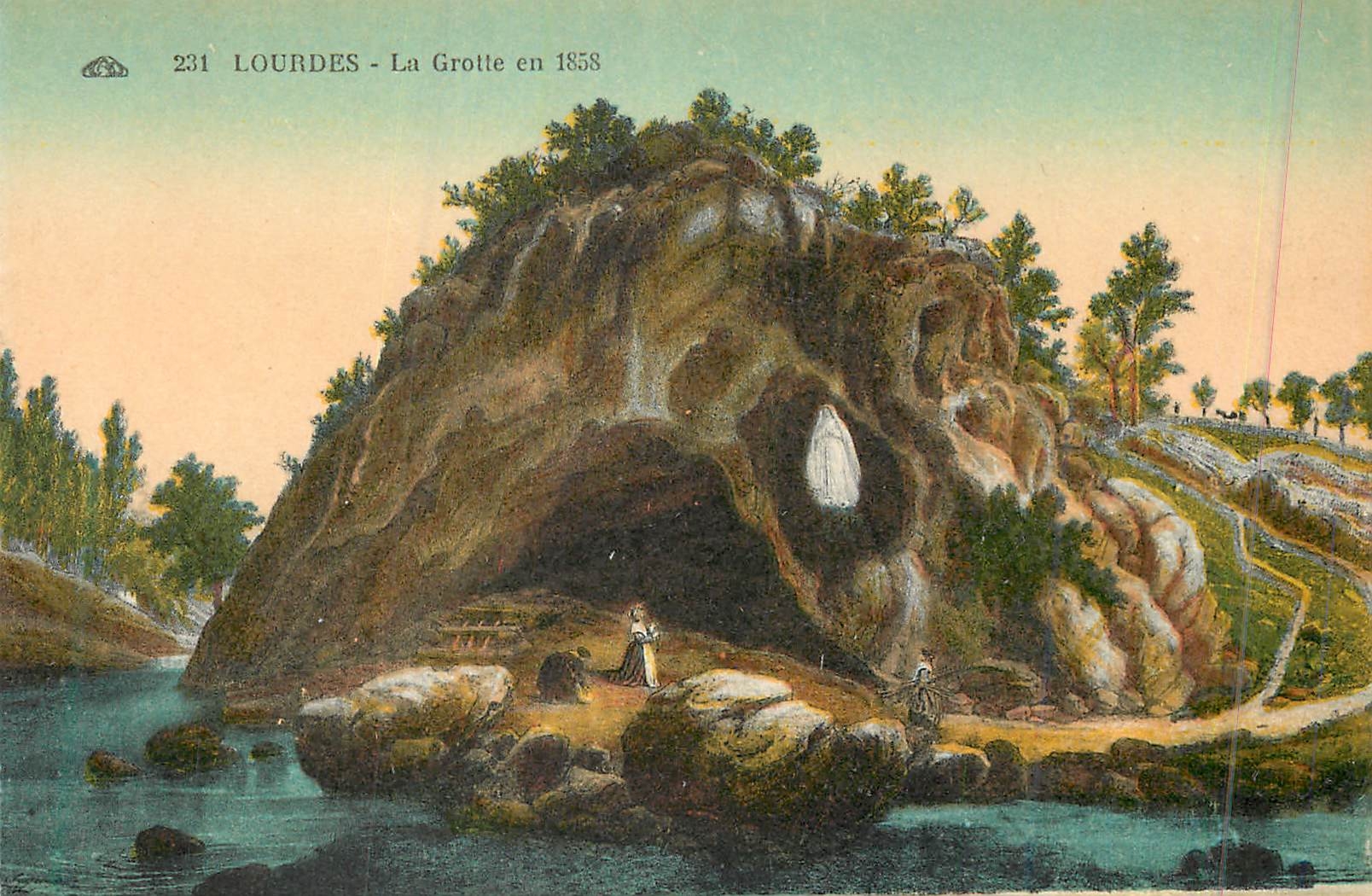 CPA 231 lourdes la grotte en 1858
