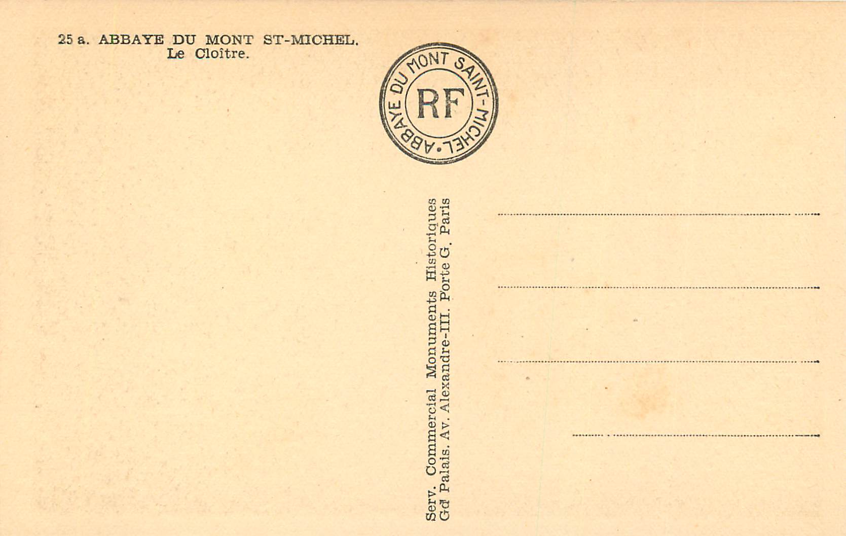 Abbaye du Mont-Saint-Michel — Le Cloître — Serv. Commercial Monuments Historiques, Paris — Verso