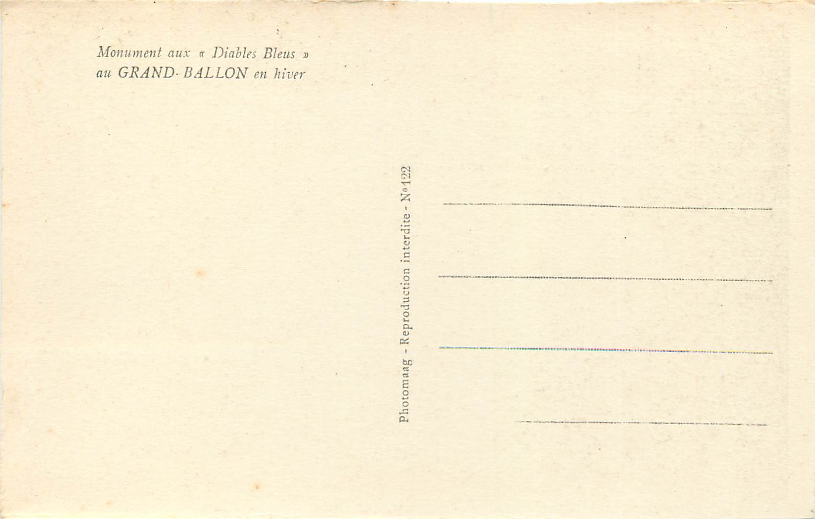Monument aux « Diaboles Bleus » — au GRAND-BALLON en hiver — Photomaag - N°122 — Verso