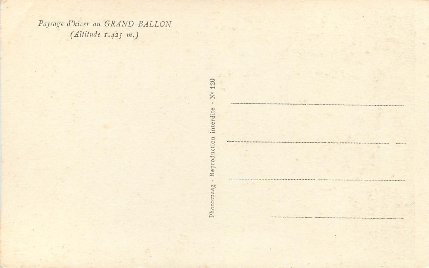 Paysage d'hiver au GRAND-BALLON — Altitude 1.425 m. — Photomag - N° 120 — Verso
