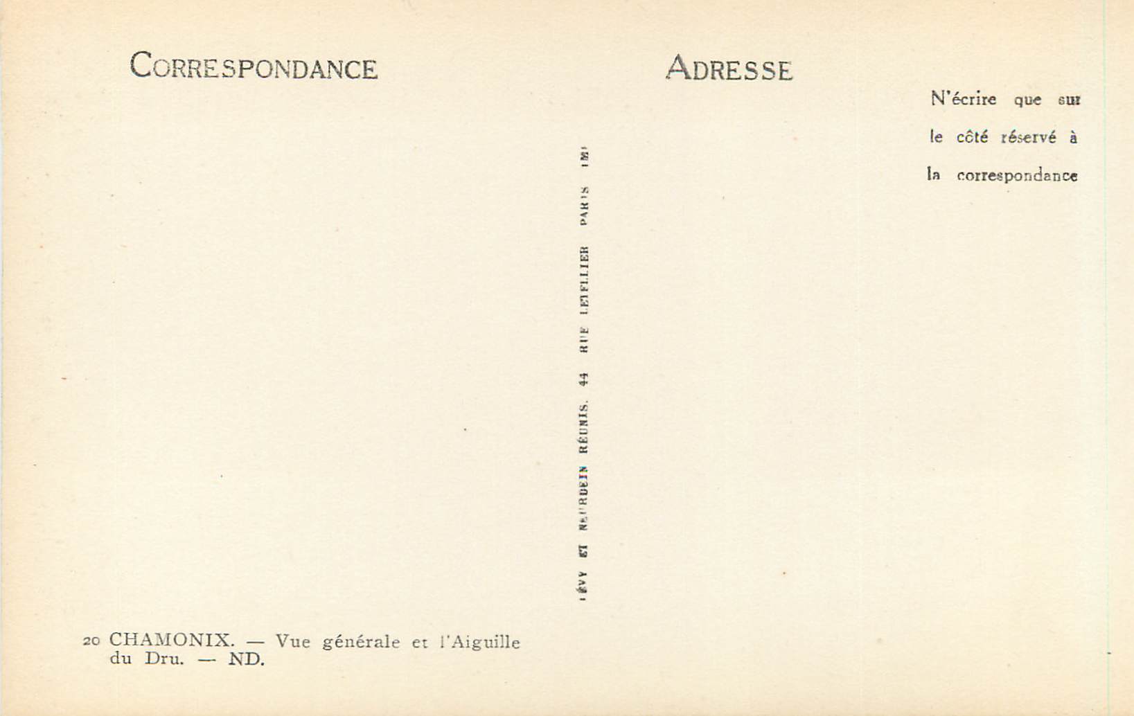 CPM 20 chamonix vue generale et l aiguille du dru — Verso