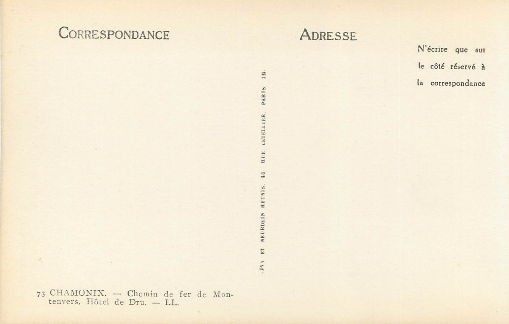 CPM 73 chamonix chemin de fer de montenvers hotel — Verso