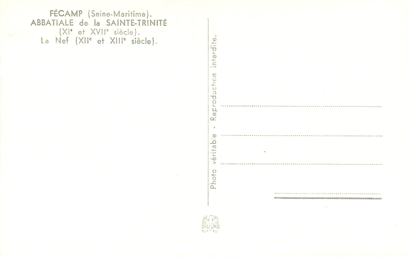 CPM Fecamp (seine maritime) abbatiale de la sainte trinite(xi et xiii siecle) chapelle de la vierge(xv siecle) — Rückseite