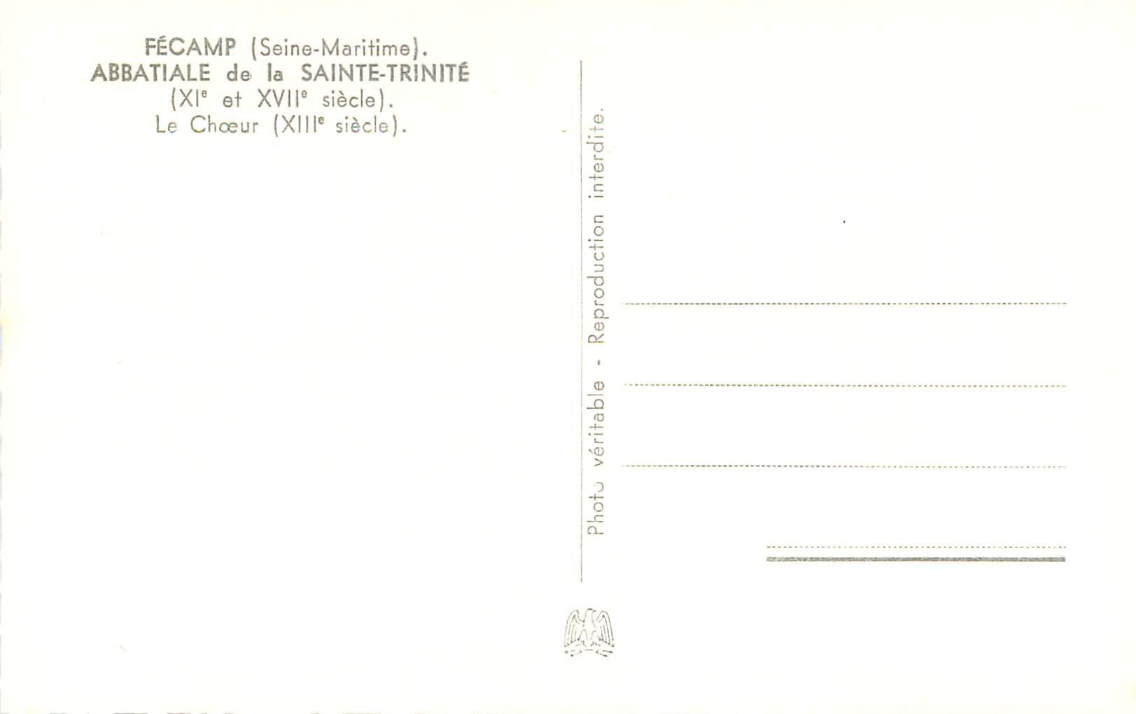 CPM Fecamp (seine maritime) abbatiale de la sainte trinite(xi et xiii siecle) chapelle de la vierge(xv siecle) — Rückseite