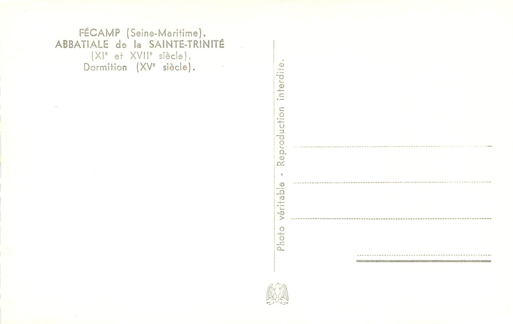 CPM Fecamp (seine maritime) abbatiale de la sainte trinite(xi et xiii siecle) dormition(xv siecle) — Rückseite