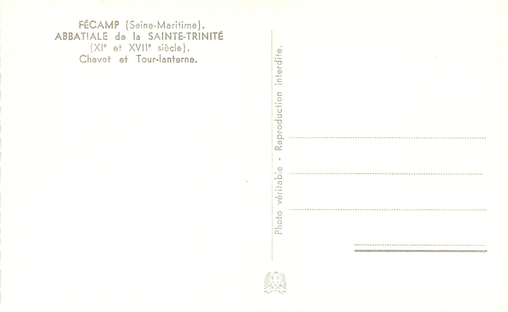 CPM Fecamp (seine maritime) abbatiale de la sainte trinite(xi et xiii siecle) chevet et tour lanterne — Rückseite