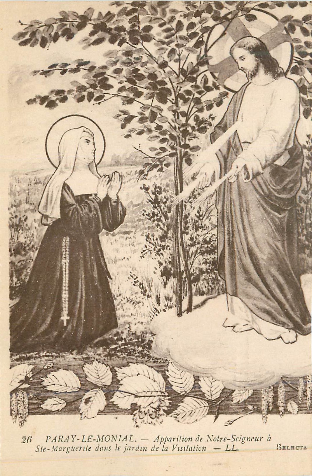CPA 26 paray le monial apparition de notre seigneur a ste marguerite dans le jardin de la visitation
