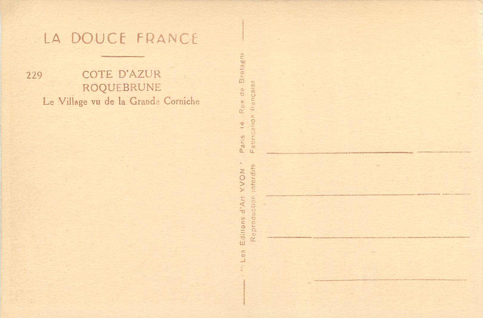 CPA La douce france 229 cote d azur roquebrune le village vu de la grande corniche — Verso