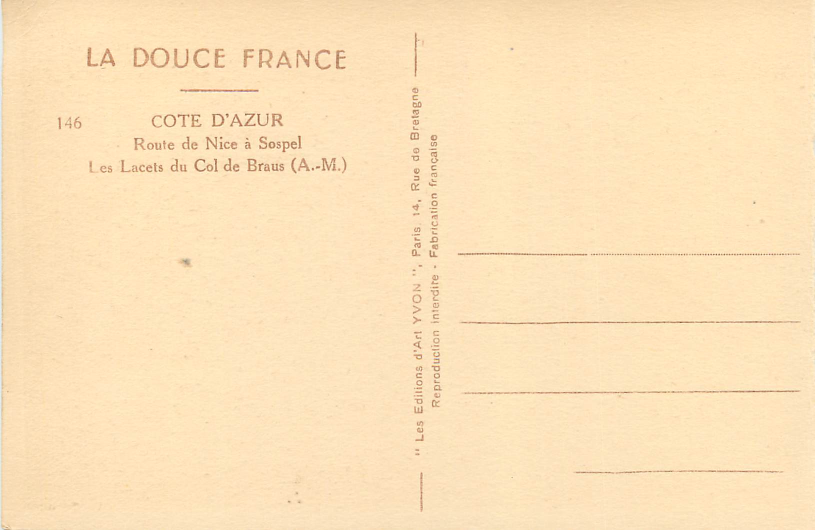 Die Kurven des Braus-Passes — Route von Nice nach Sospel — Éditions d'Art Yvon, Paris — Rückseite