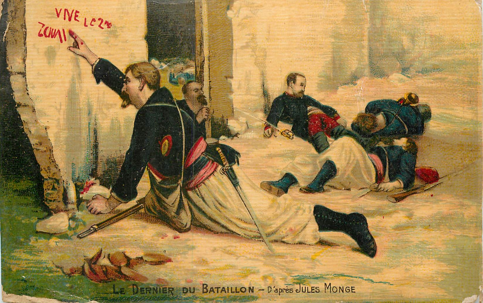 CPA Le dernier du bataillon d apres jules monge Militaria Zouaves