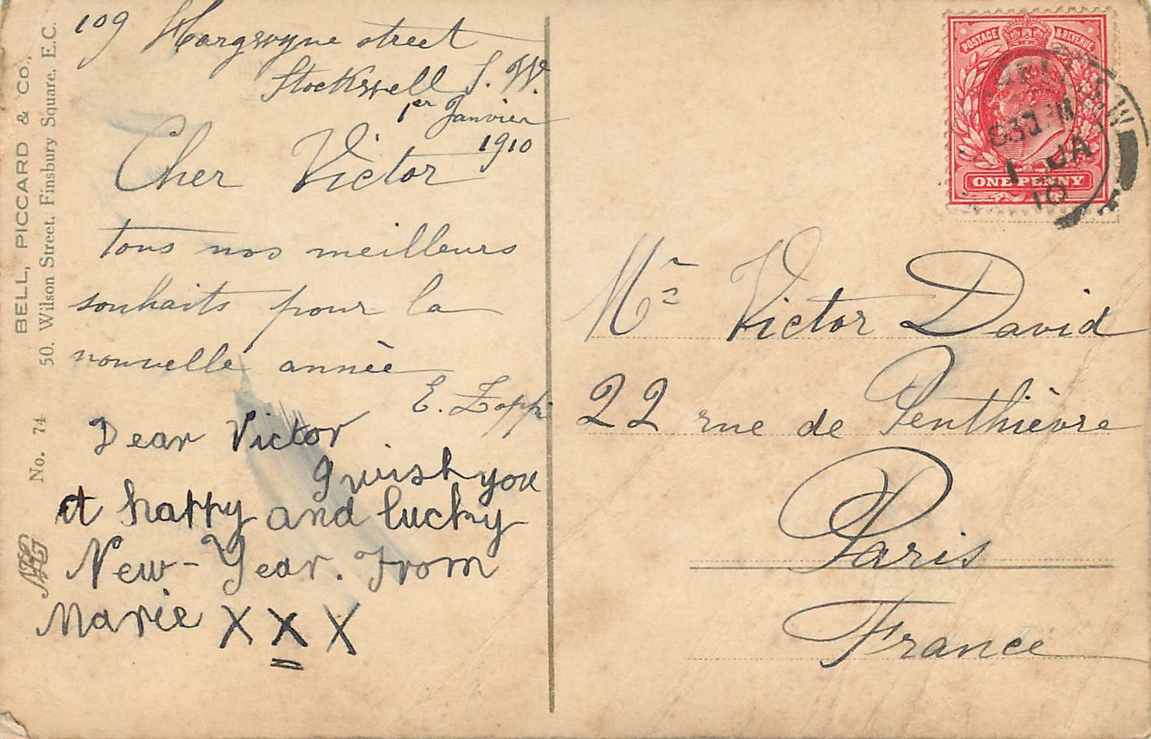 CPA No 74 bell piccardo et co — Verso
