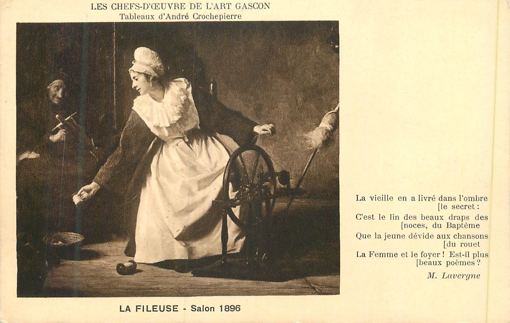 CPA Les chefs d oeuvre de l art gascon tableau d andre crochepierre la fileuse salon 1896