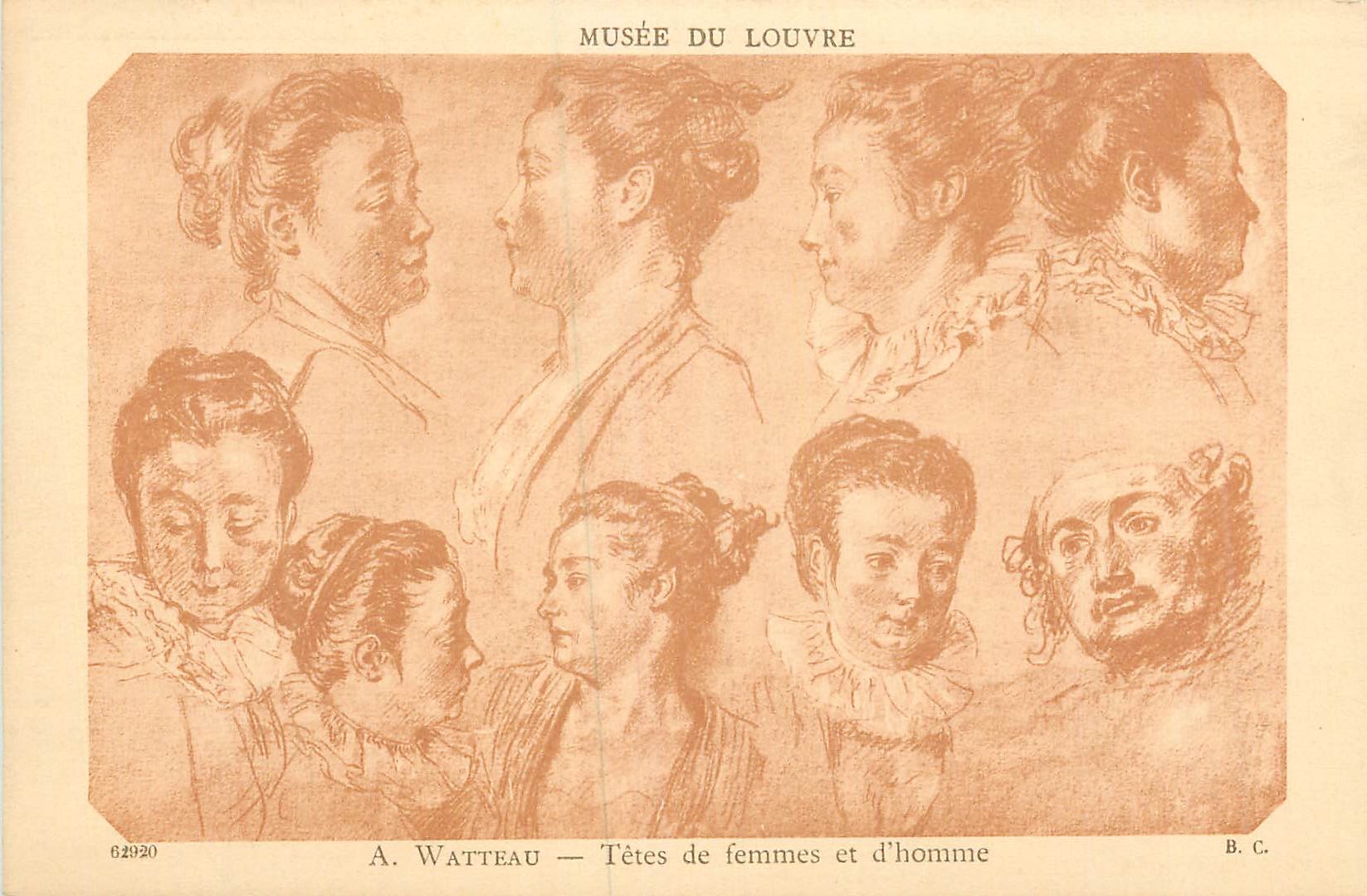 CPA Musee du louvre a watteau tetes de femmes et d homme