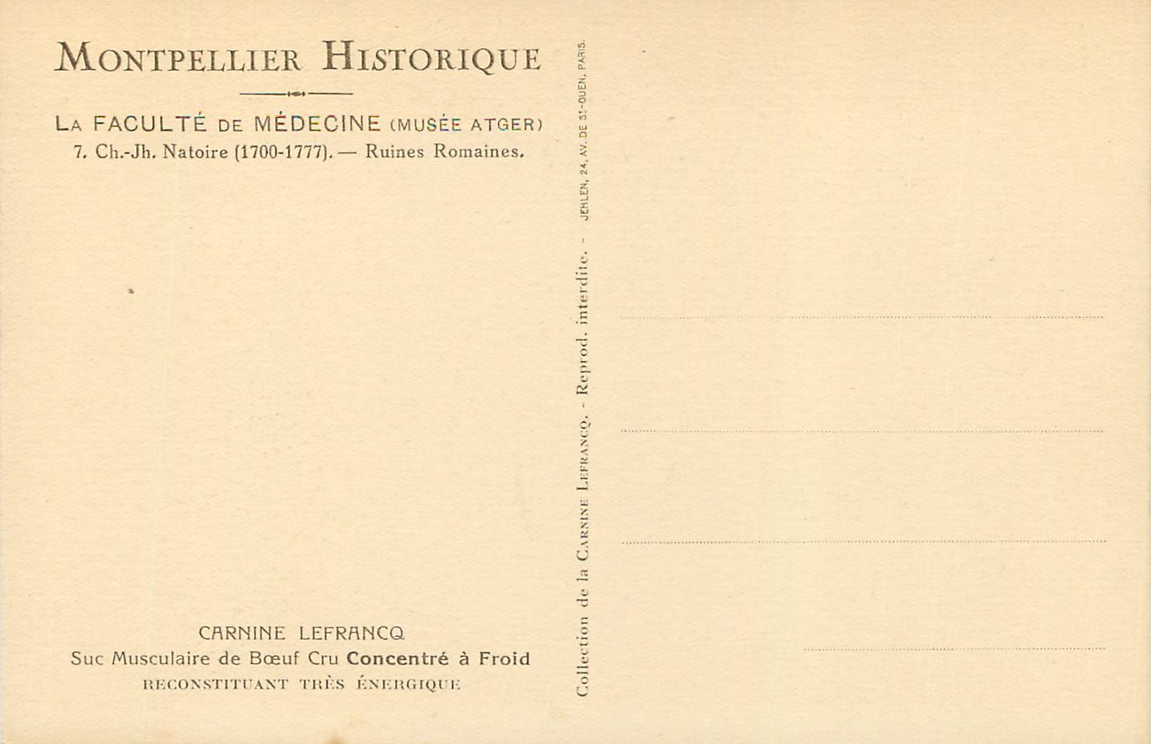 CPA Carnine lefranco suc musculaire de boeuf cru concentre a fond — Verso