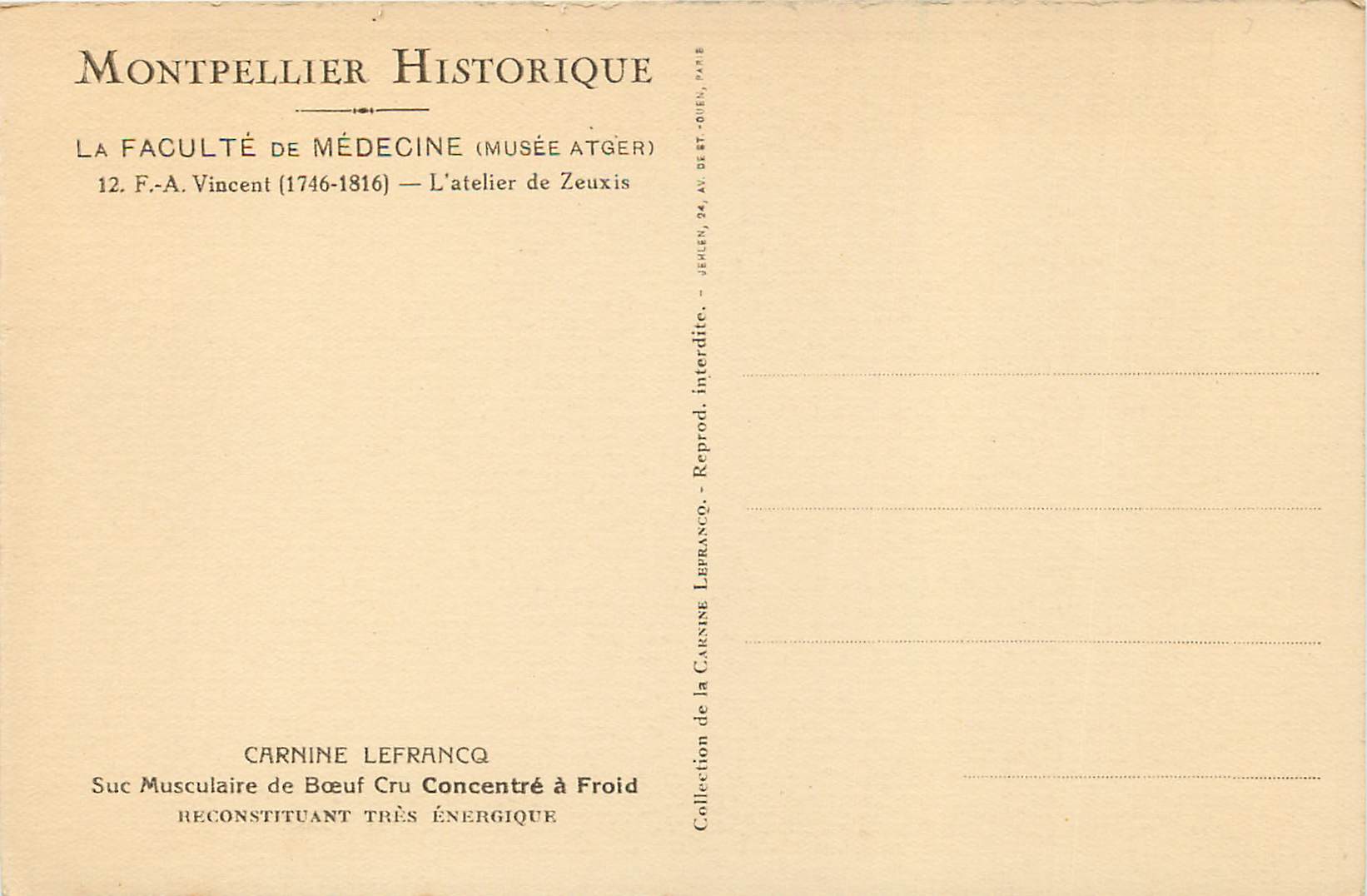 CPA Carnine lefranco suc musculaire de boeuf cru concentre a fond — Rückseite