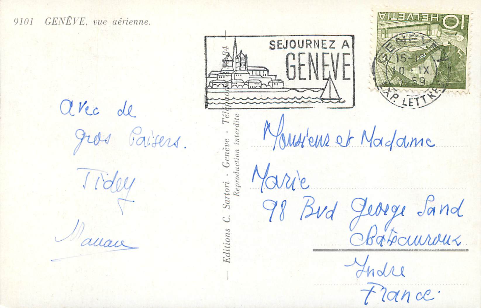 CPM 9101 geneve vue aerienne — Verso