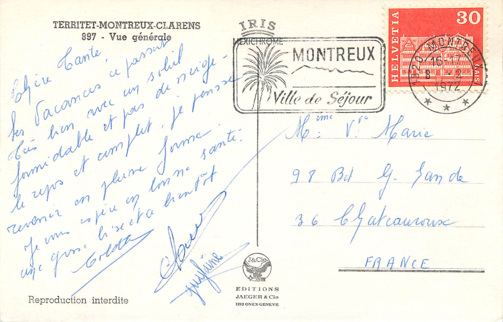 CPM Territet montreux clarens 897 vue generale — Rückseite