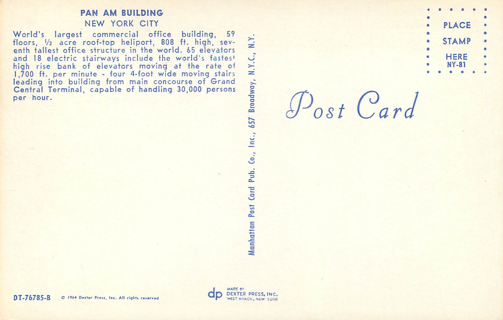 CPM Pan am building new york city — Rückseite