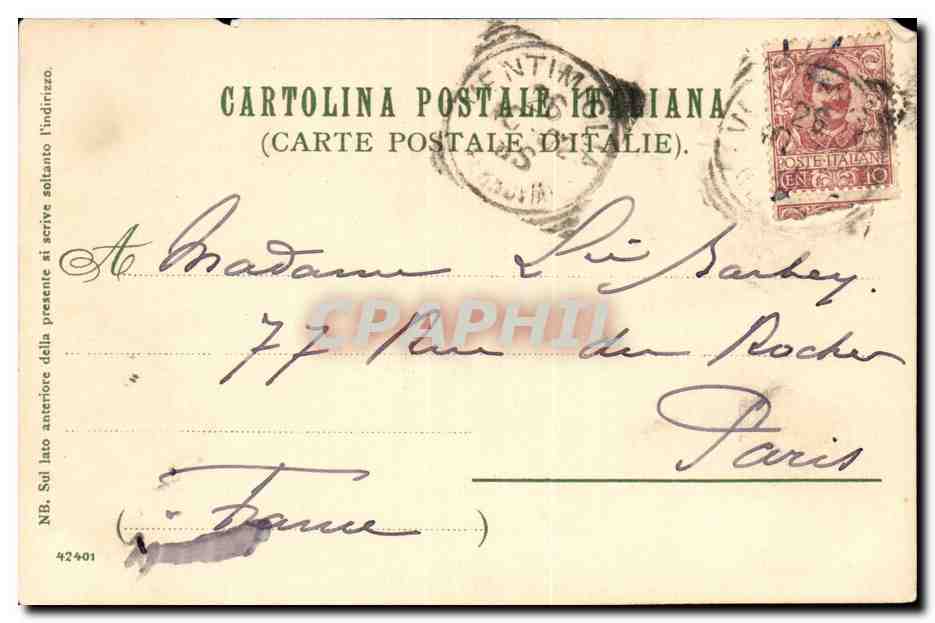 CPA Italie Italia Bordighera  — Back