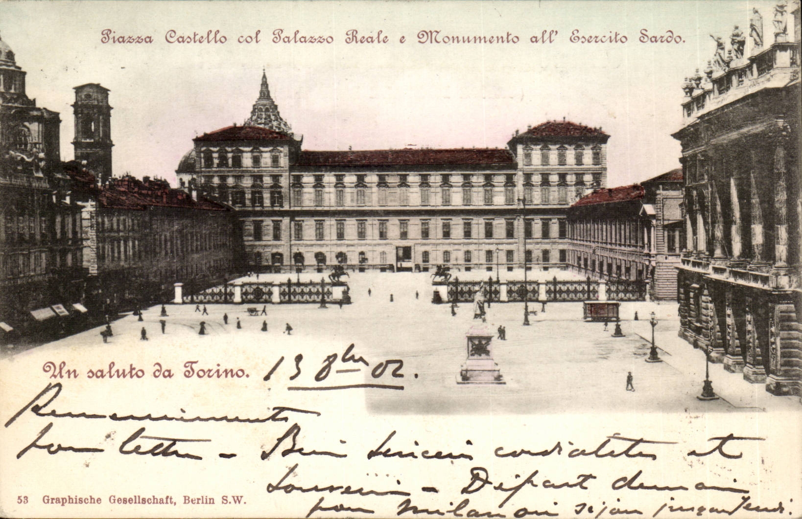 CPA Italie Italia Torino Piazza castello col Palazzo reale e monumento all exercito Sardo