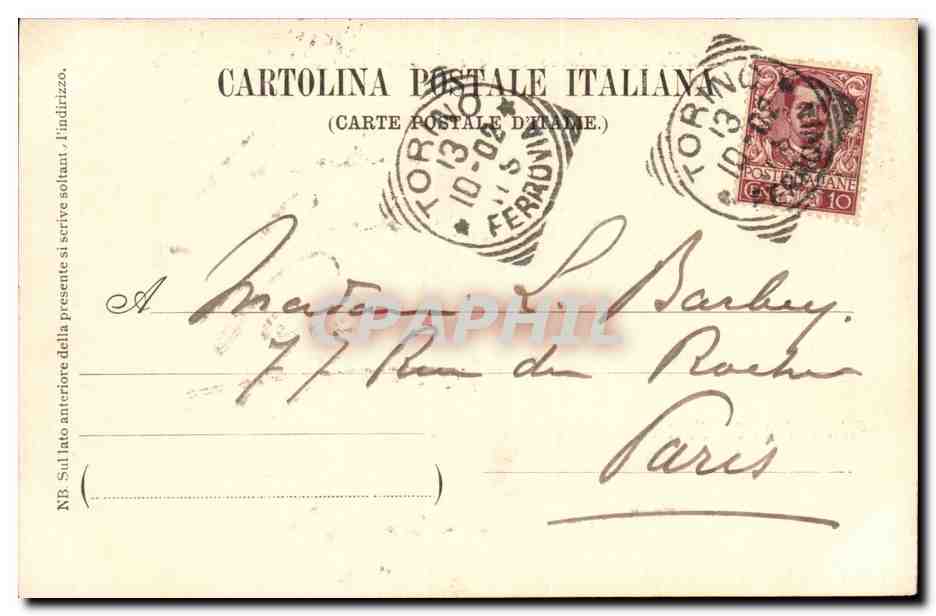 CPA Italie Italia Torino Piazza castello col Palazzo reale e monumento all exercito Sardo — Rückseite