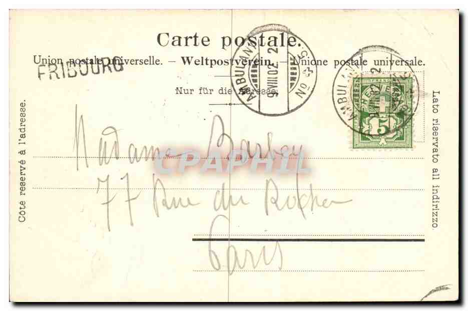 CPA Suisse Fribourg Vallee et pont du Gotteron — Verso