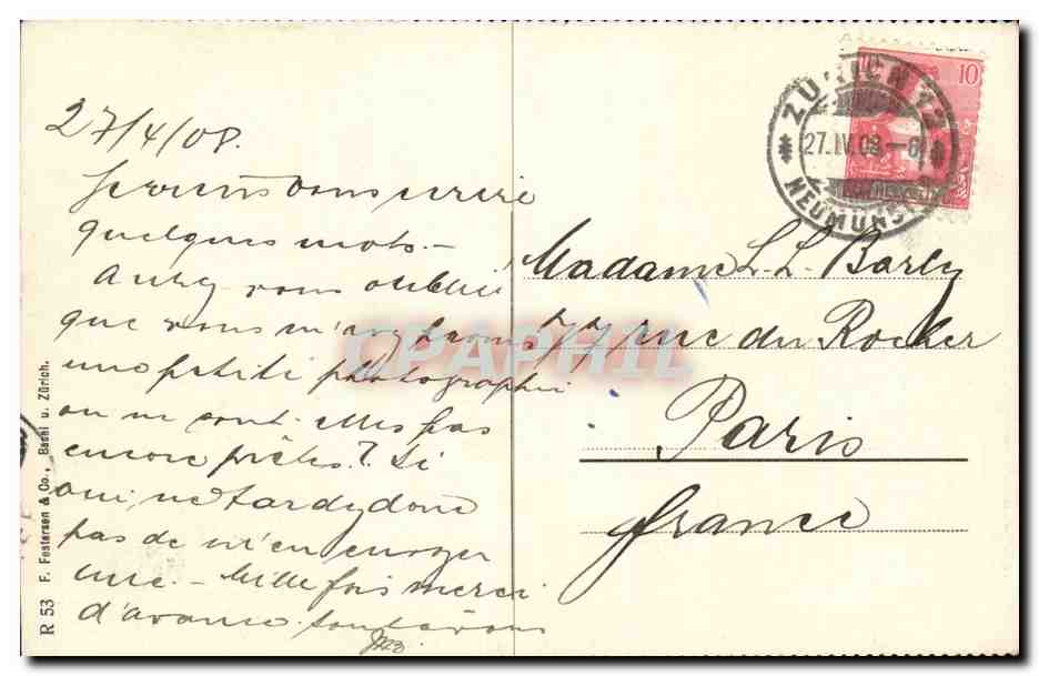 CPA Suisse Zurich Limmatquai — Verso