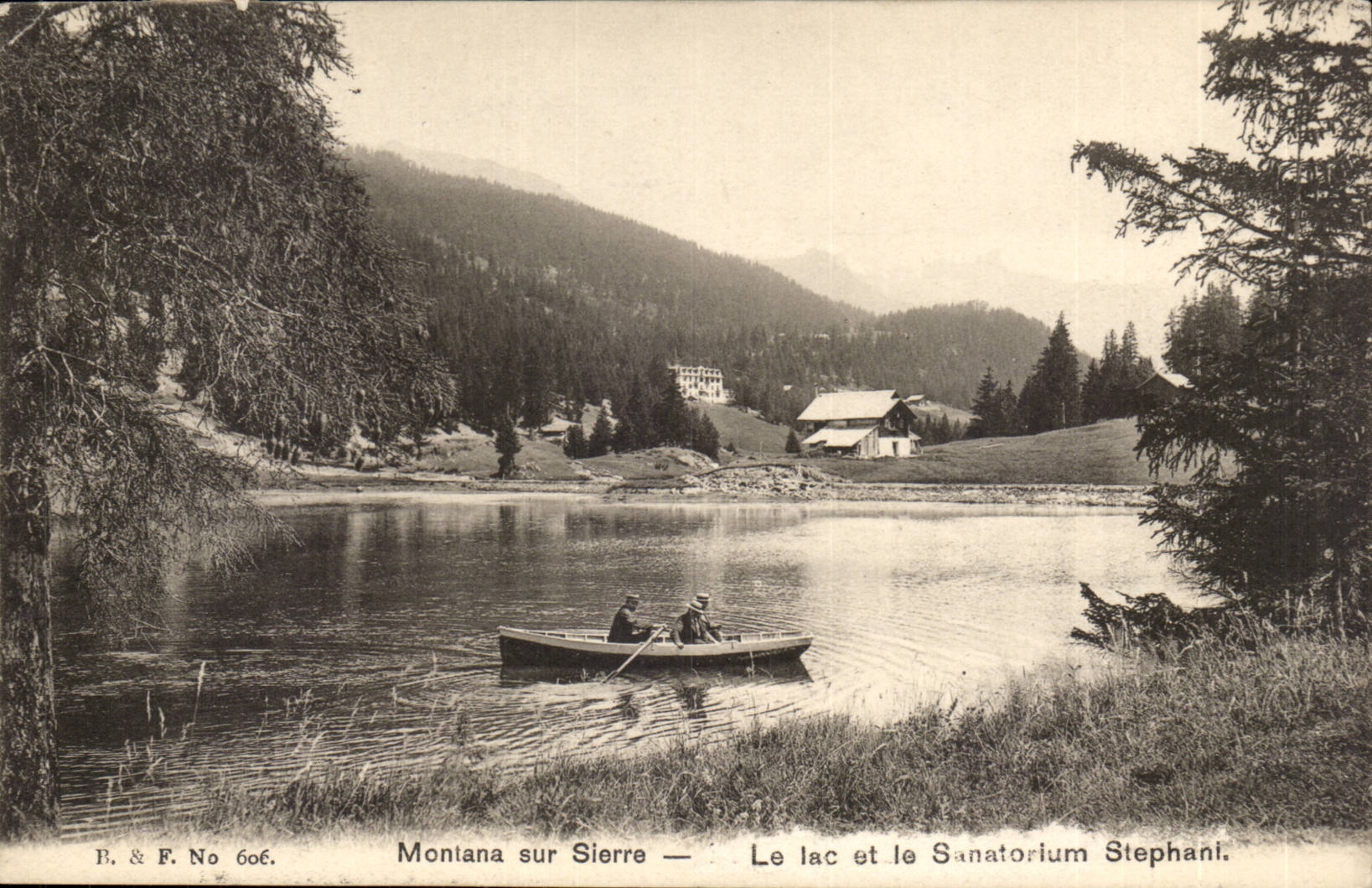 CPA Suisse Montana sur Sierre le lac et le sanatorium Stephant
