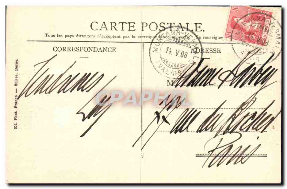 CPA Suisse Montana sur Sierre le lac et le sanatorium Stephant — Rückseite