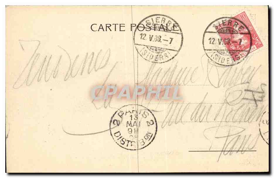CPA Suisse Sierre Chapelle anglaise et chateau Bellevue — Rückseite