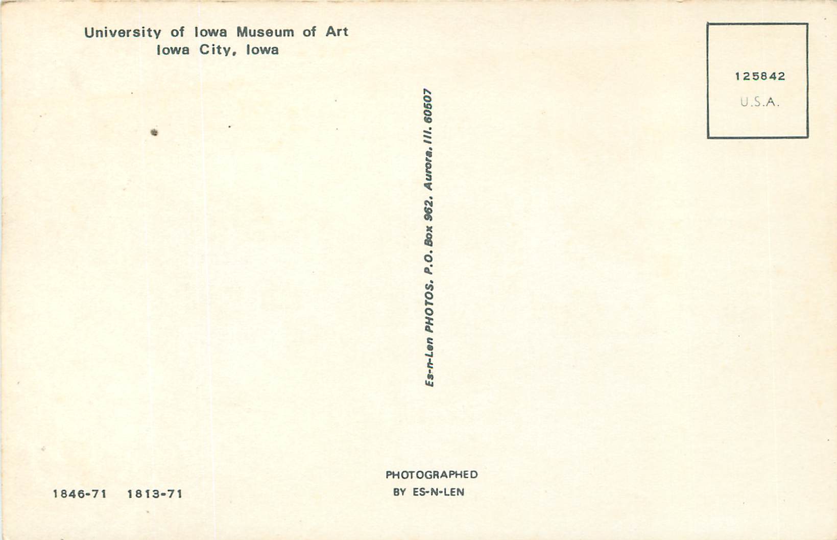 CPM University of Iowa Museum of Art Iowa City — Rückseite