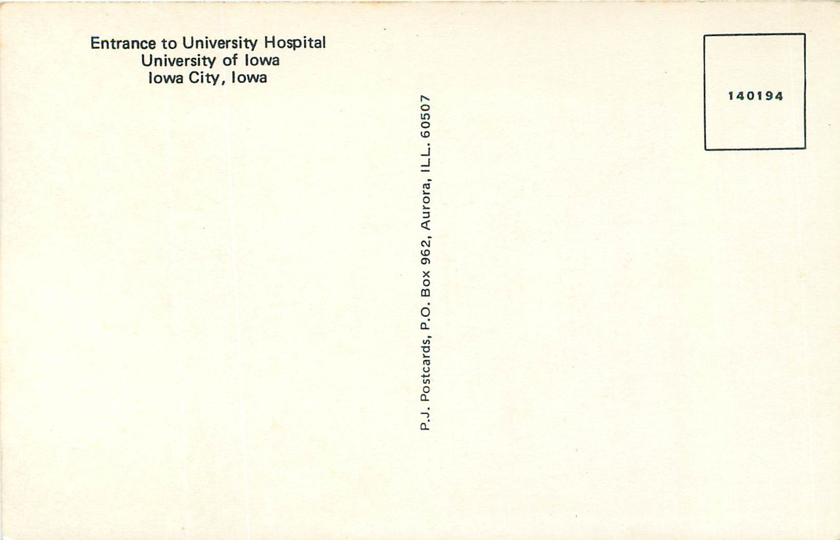 CPM Entrance to University Hospital University of Iowa Iowa City — Rückseite