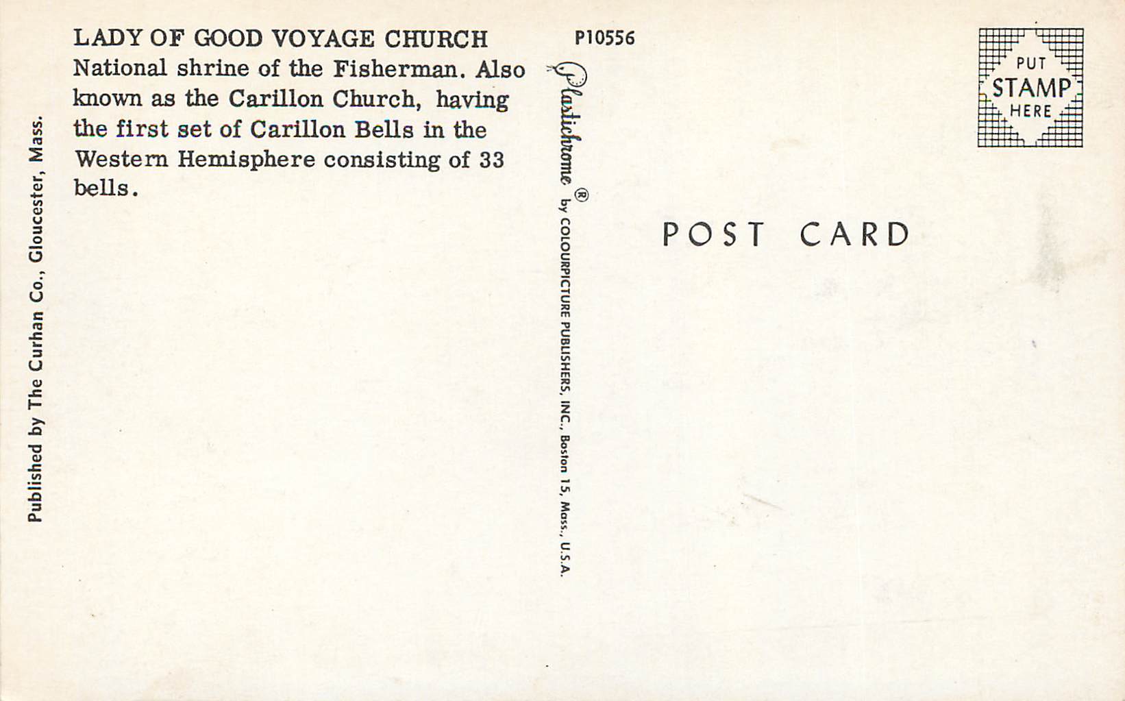 CPM Lady of Good Voyage Church Gloucester Mass — Rückseite