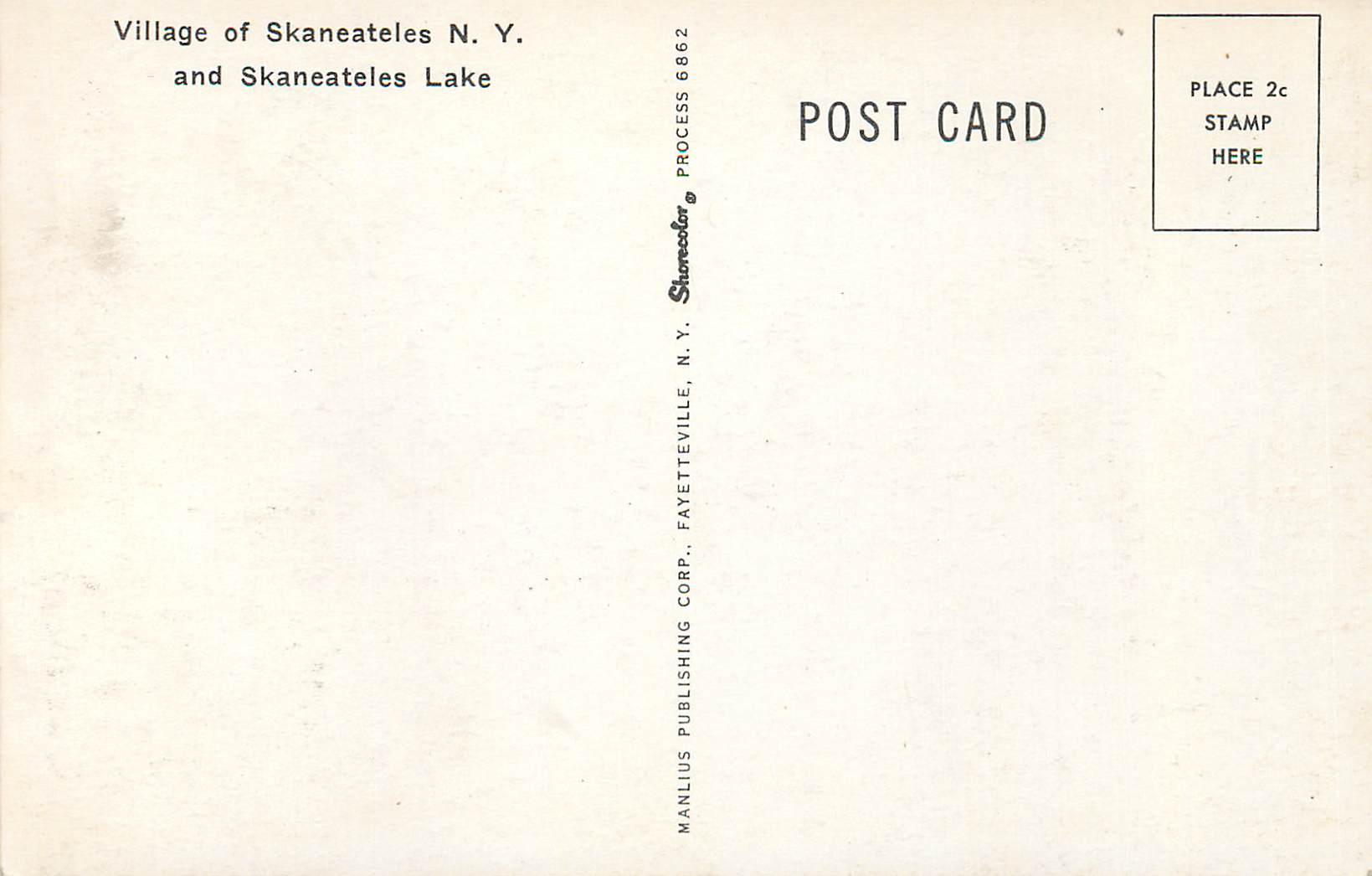 CPM Village of Skaneateles N Y and Skaneateles Lake — Back