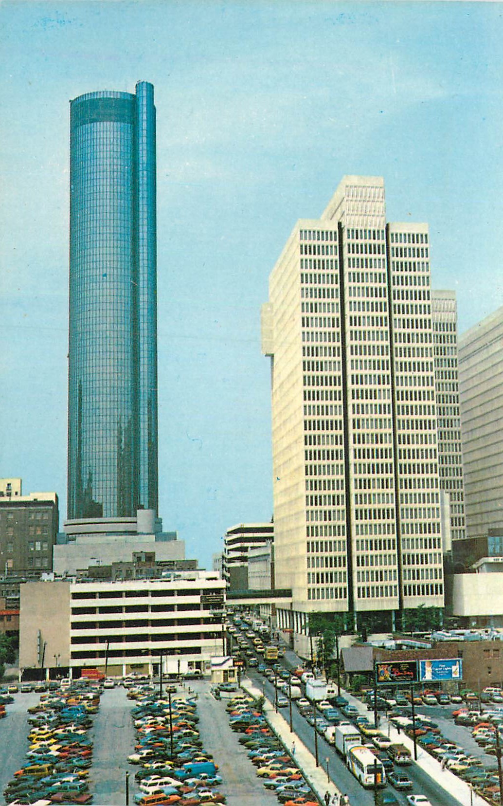CPM Peachtree Plaza Hotel The cylindrical Building Peachtree Center Towers on the Atlanta Ga
