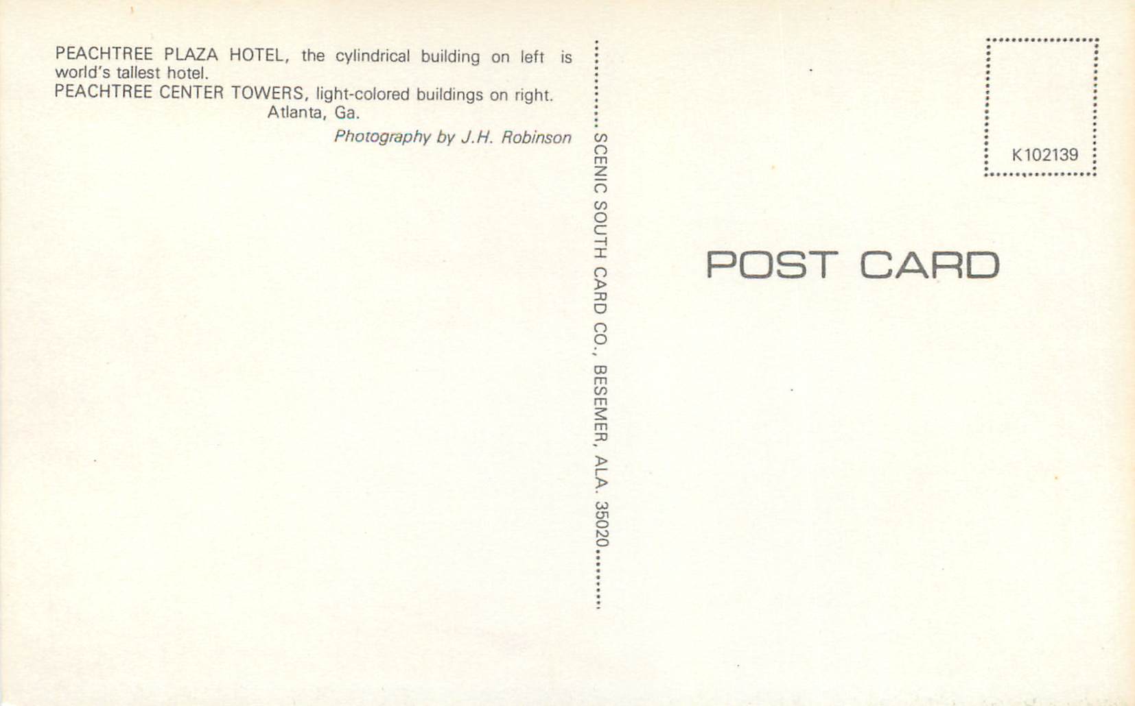 CPM Peachtree Plaza Hotel The cylindrical Building Peachtree Center Towers on the Atlanta Ga — Back