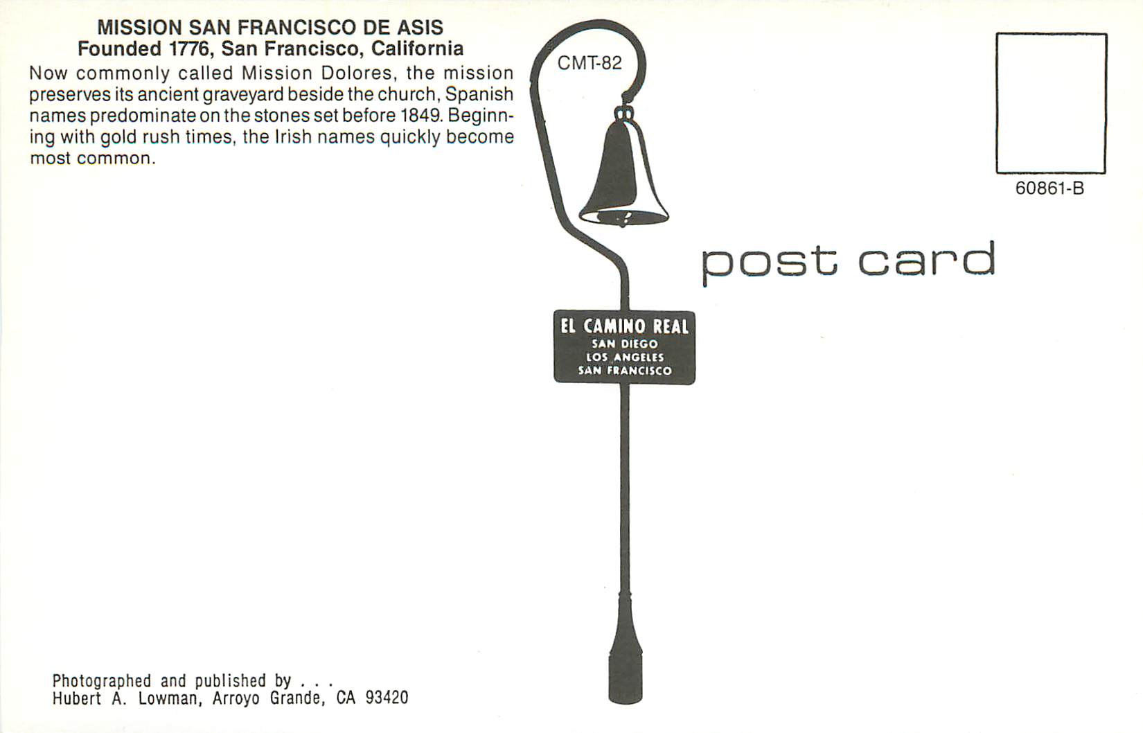 CPM Mission San Francisco De Asis Founded 1776 San Francisco California — Rückseite