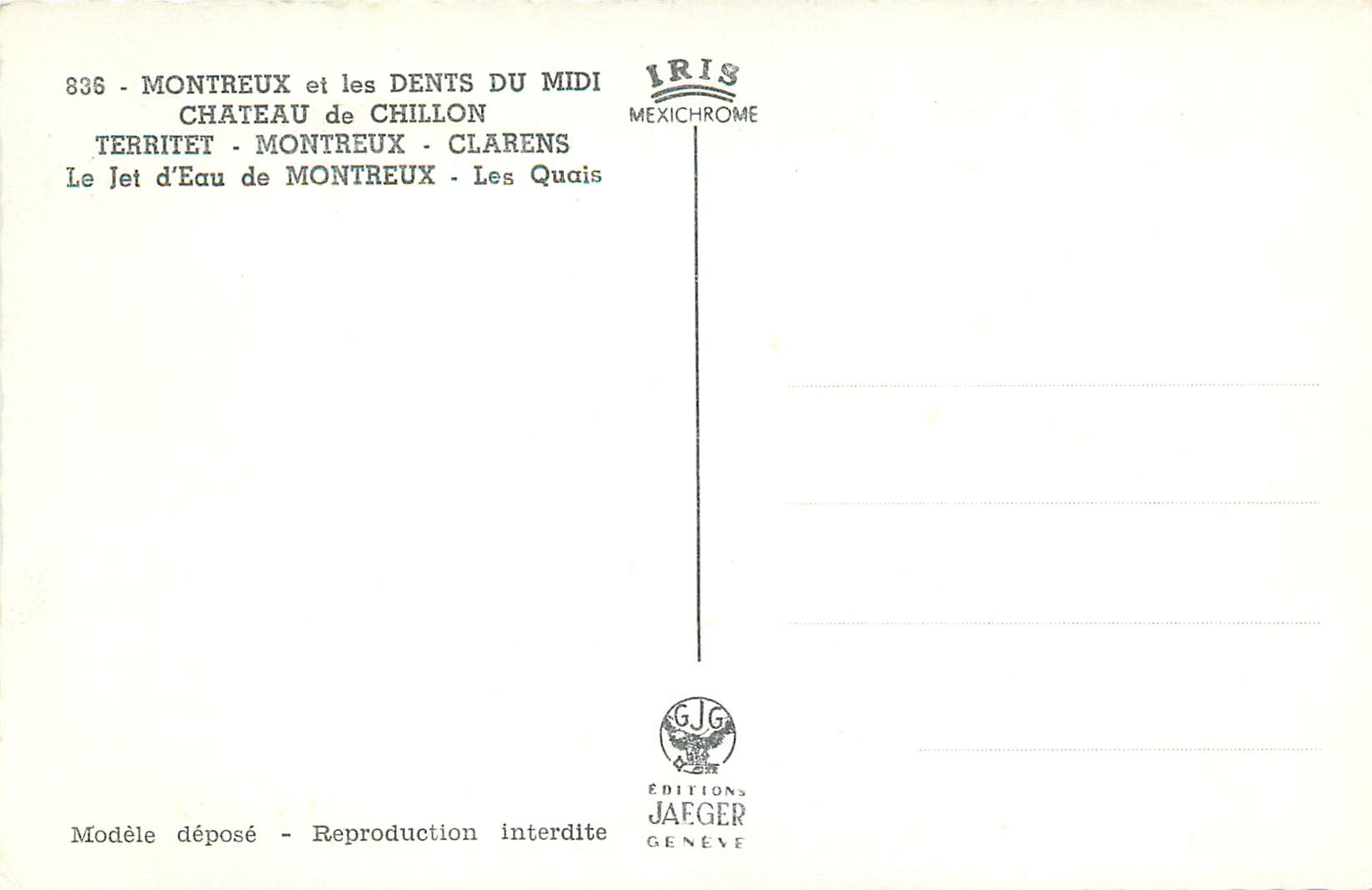 CPM Montreux et les Dents du Midi Chateau de Chillon Territet Montreux Clarens — Rückseite