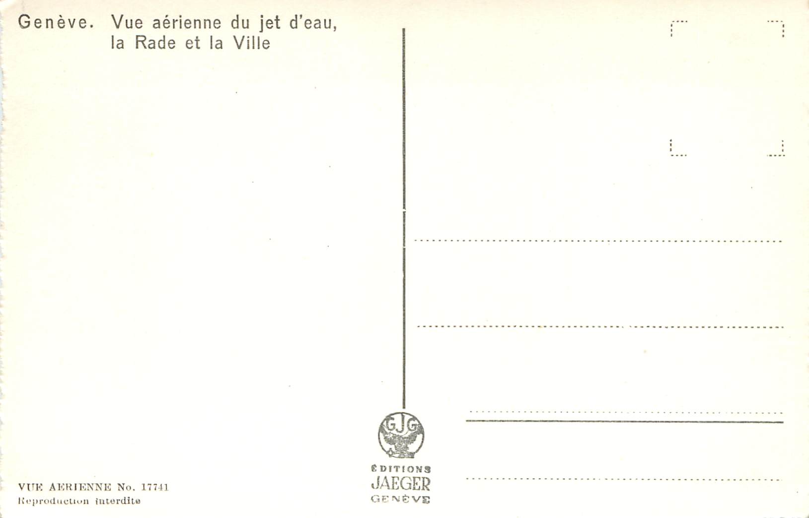 CPM Geneve Vue Aerienne du Jet d'Eau La Rade et la Ville — Verso