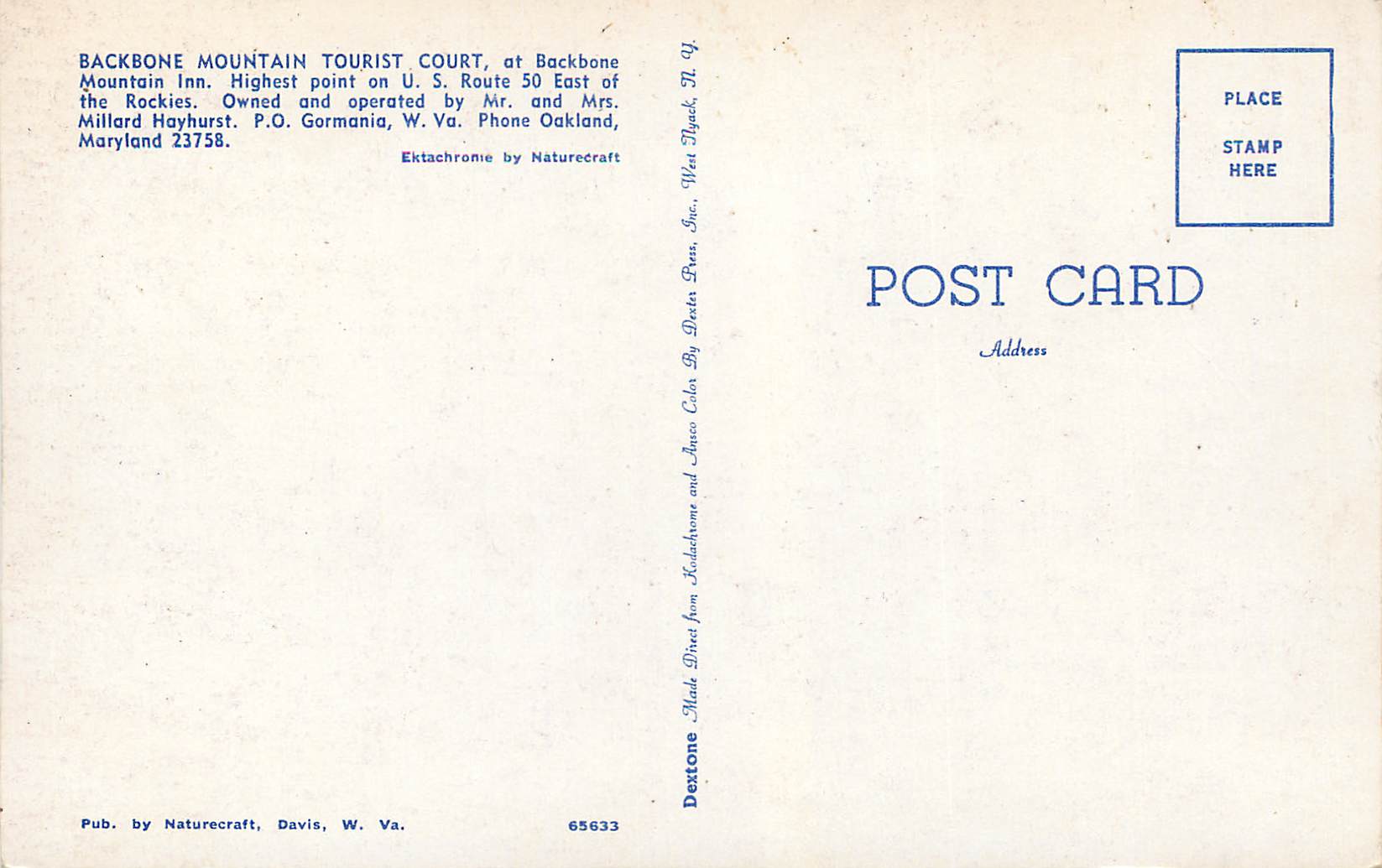 CPM Backbone Mountain Tourisst Court Highest Point on U S — Rückseite
