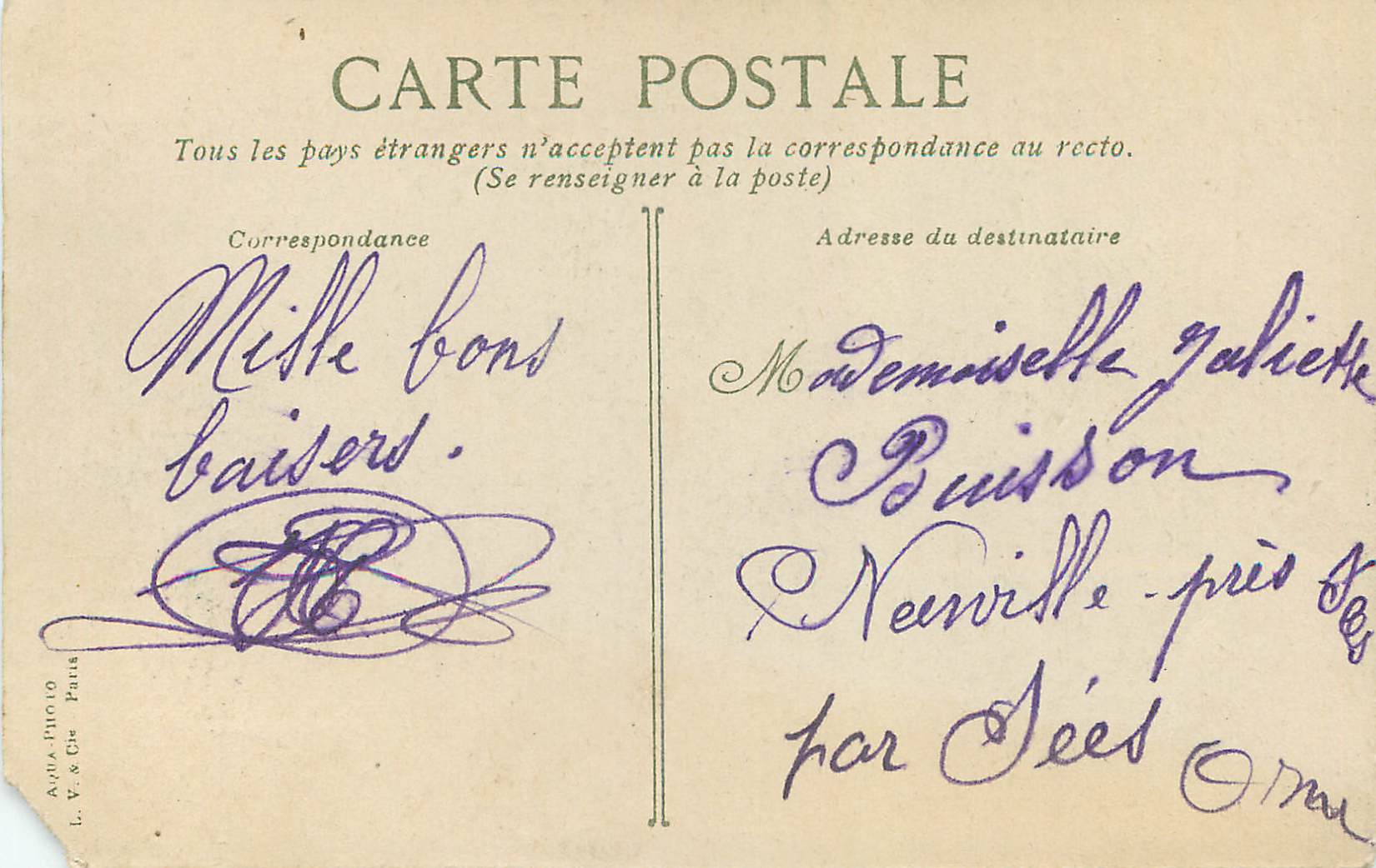 CPA Environs de Havre Graville La Vierge Noire — Rückseite