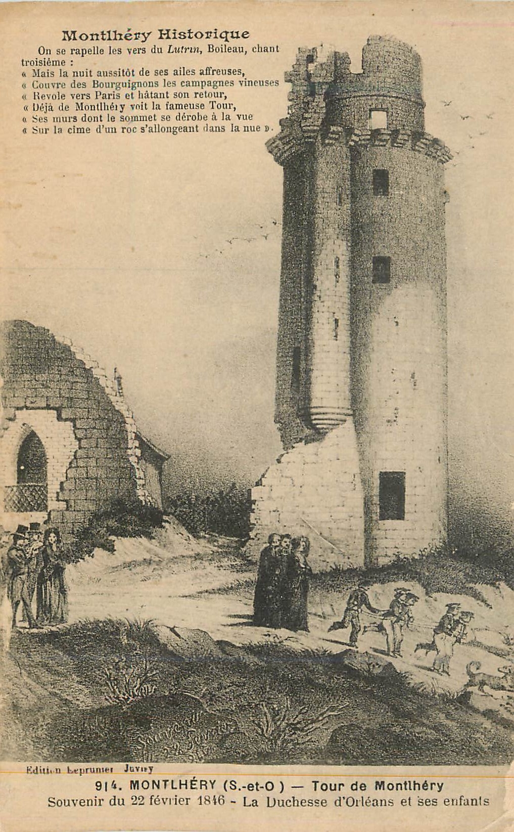 CPA Montlhery (S et O) Tour de Montlhery Souvenir du 22 Fevrier 1816 La Duchesse d'Orleans et ses Enfants