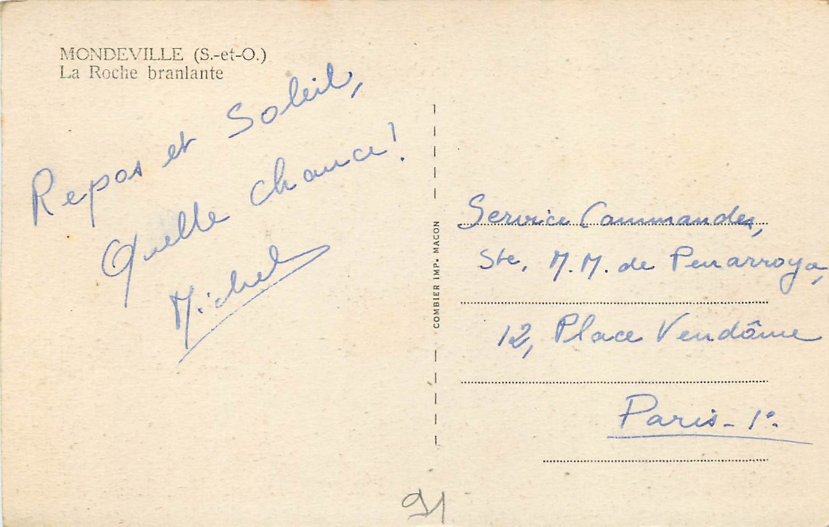 CPA Mondeville (S et L) La Roche Branlante — Rückseite