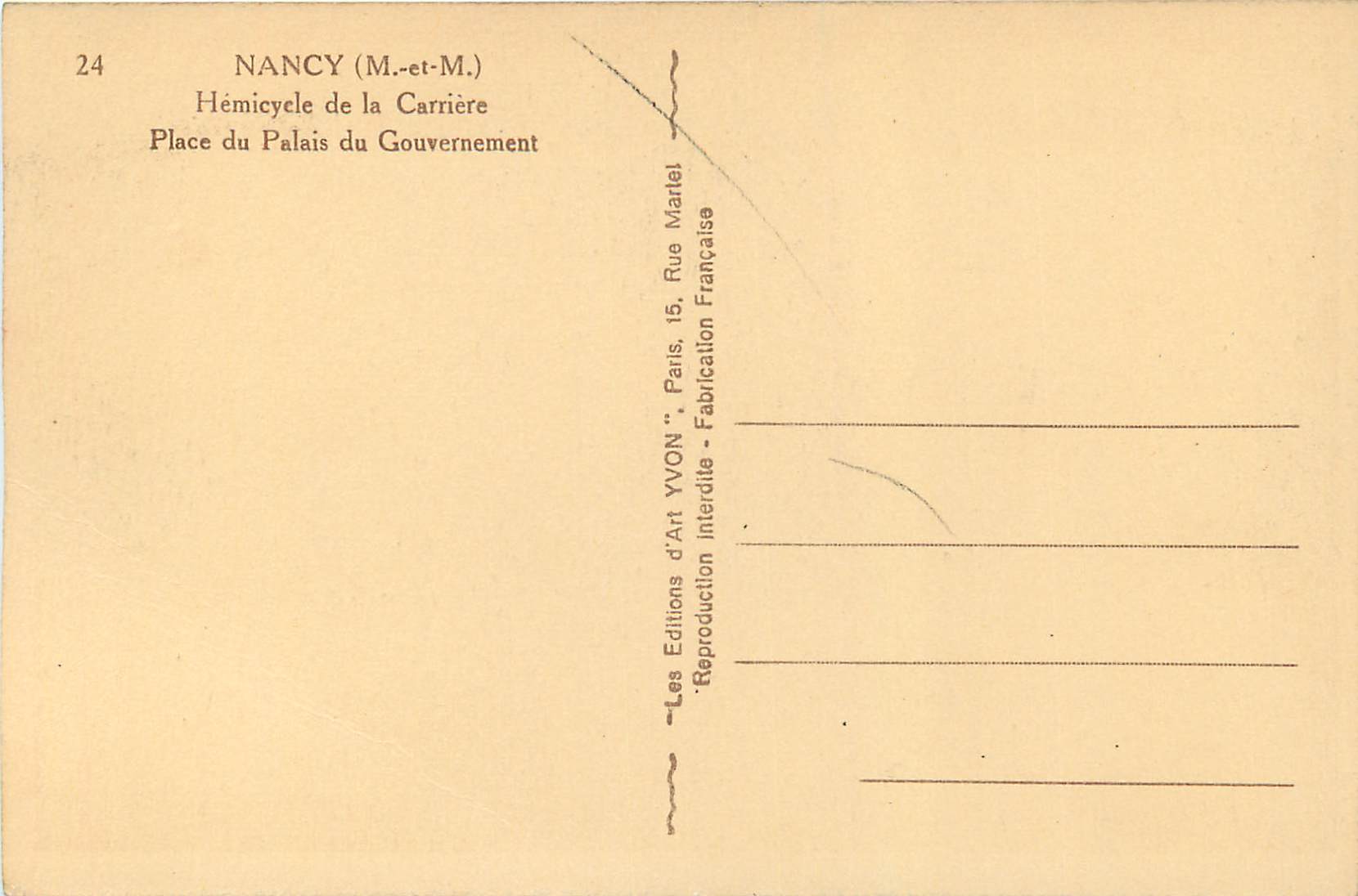Nancy (M.-et-M.) — Hémicycle de la Carrière, Place du Palais du Gouvernement — Éditions d'Art YVON, Paris — Rückseite