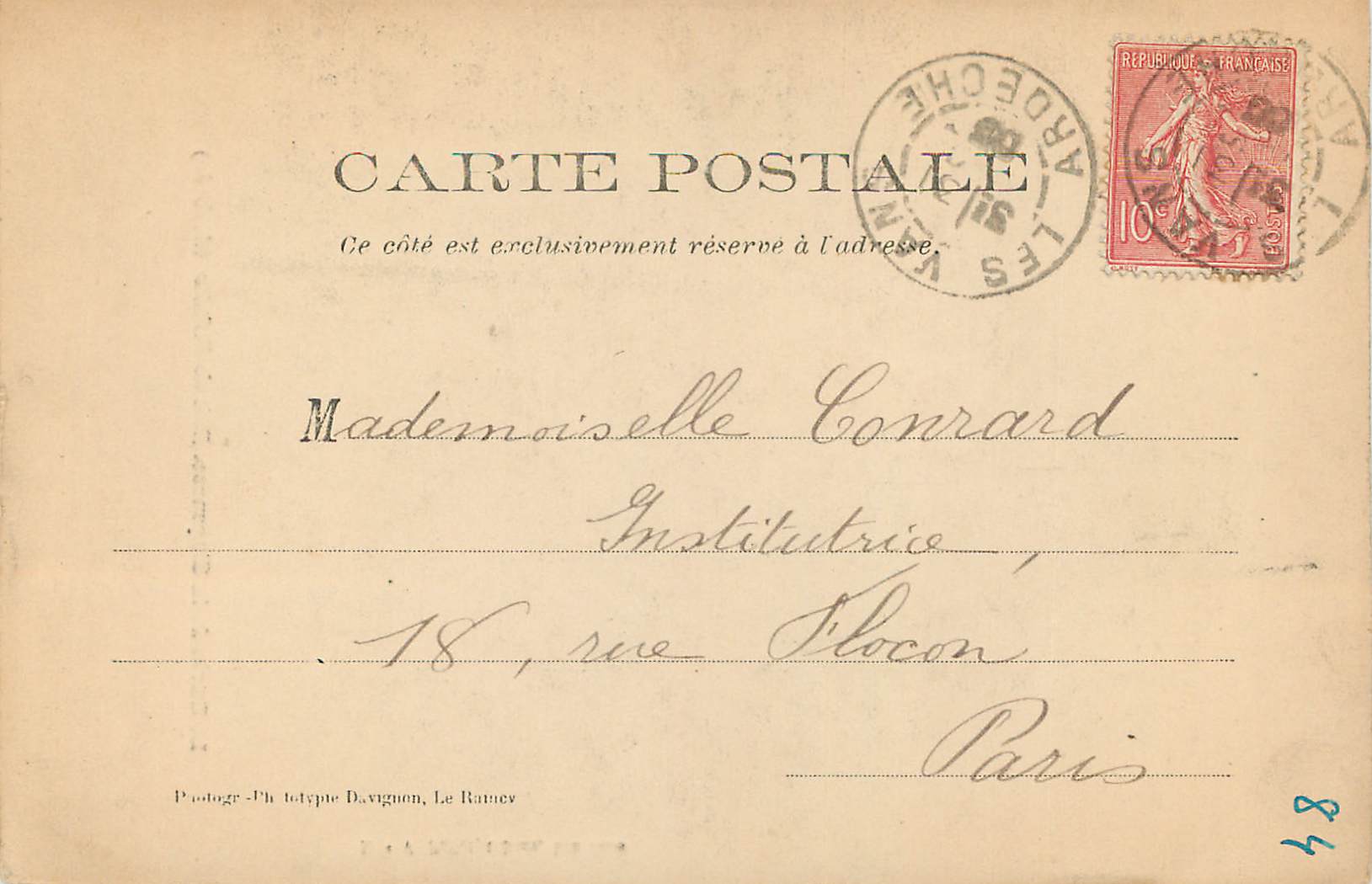 Der Gleyzasse-Abgrund — Wald Paiolive (Ardèche) — Mme V. Pelle, Tabakgeschäft, Les Vans — Rückseite
