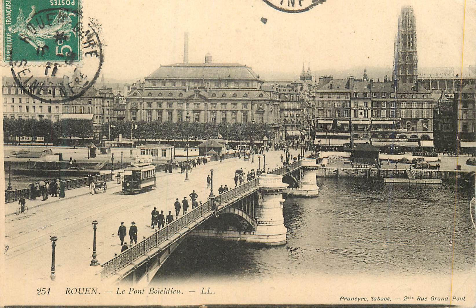 CPA Rouen Le Pont Boieldieu Tramway