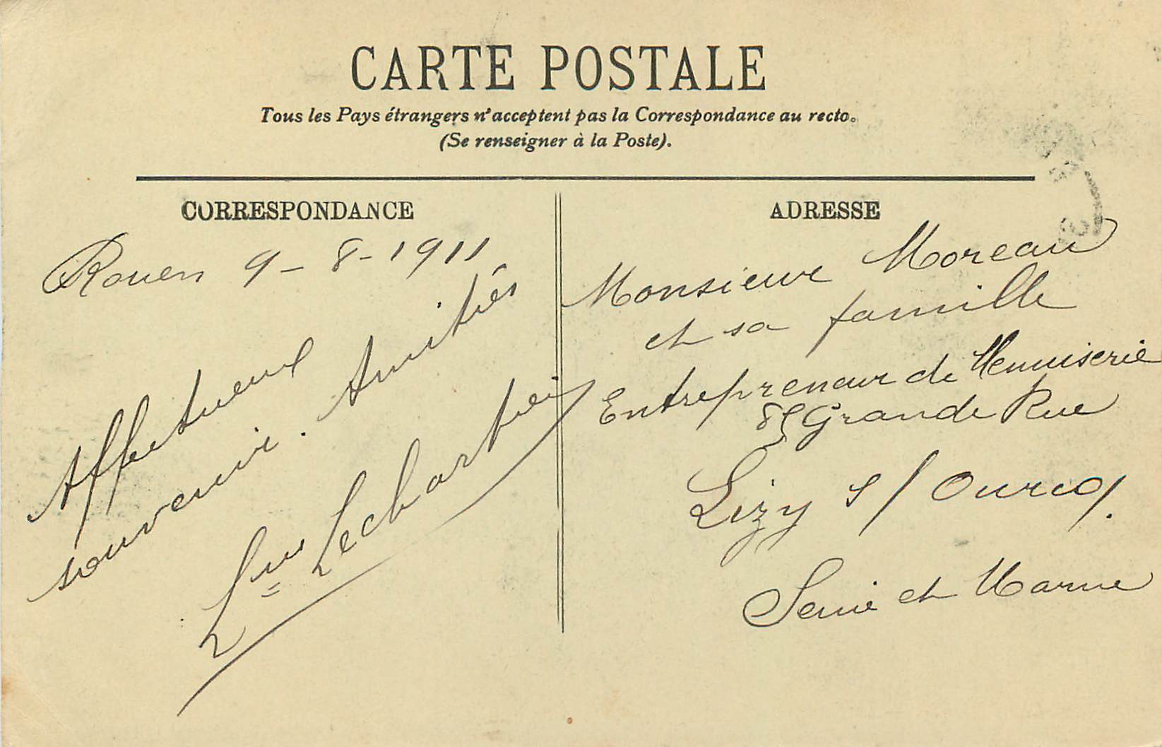 CPA Rouen Le Pont Boieldieu Tramway — Rückseite