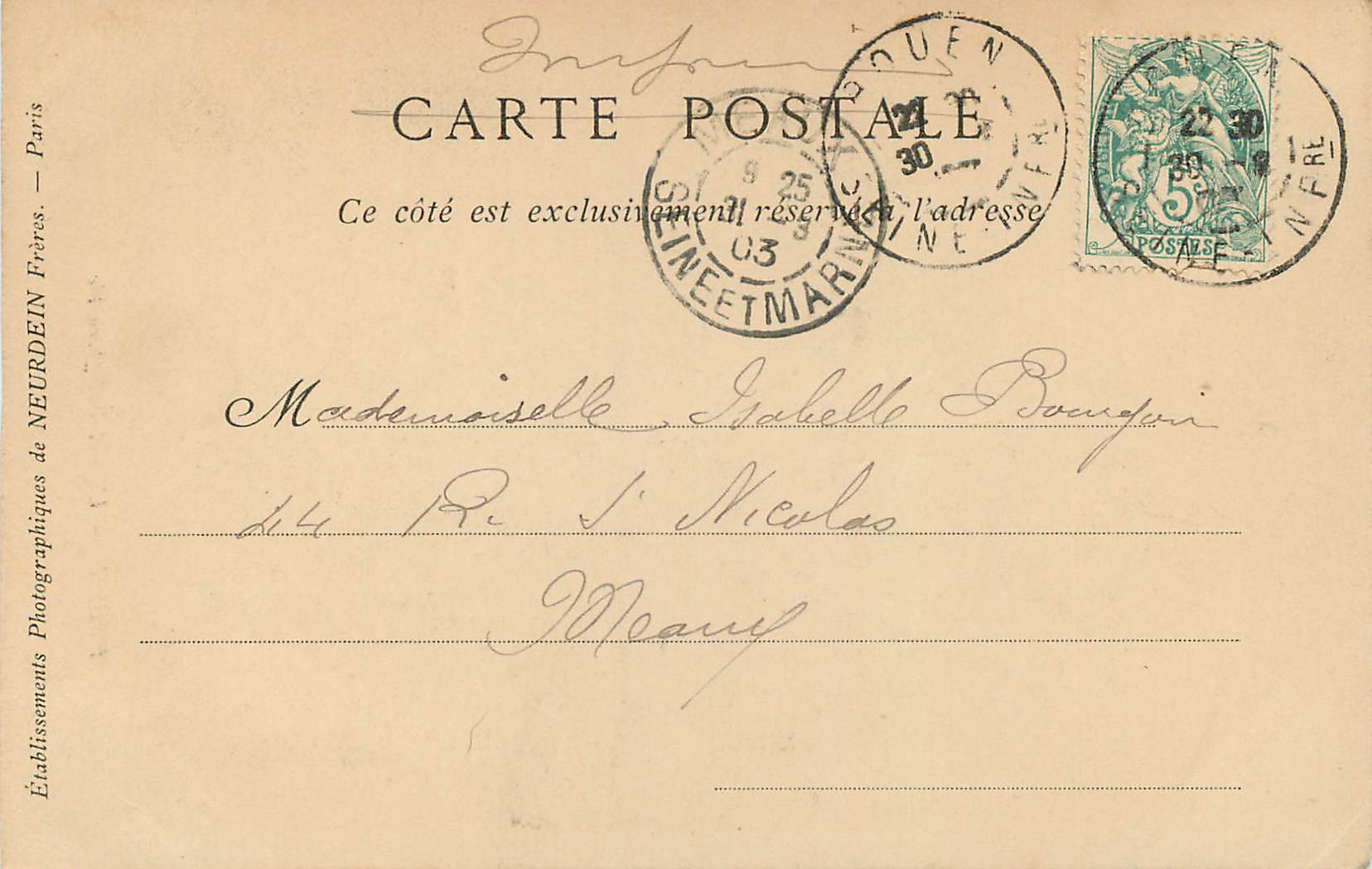 CPA Rouen L'Hotel Bourgberoulde — Verso
